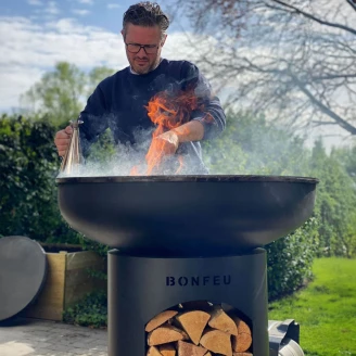 BonFeu Grillset t med BonBiza Ildsted Åpen Sort, Dobbel Stålring til Grill & Rund Grillrist