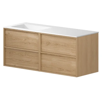 Dobbelt Underskab <strong>Ekskär</strong>  Eg Mat 120 cm med Corian Vask Venstre med Skuffeinddeling & LED