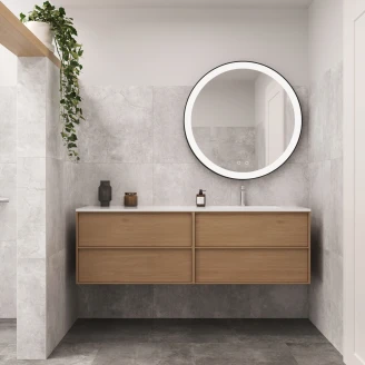 Dubbelt Servantskap <strong>Ekskär</strong>  Ek Matt 120 cm med Corian Servant Høyre med Lådindelning & LED