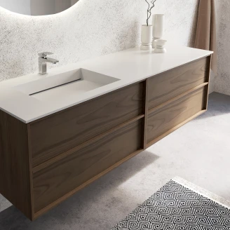 Dubbelt Servantskap <strong>Ekskär</strong>  Valnøtt Matt 120 cm med Corian Servant Venstre med Lådindelning & LED