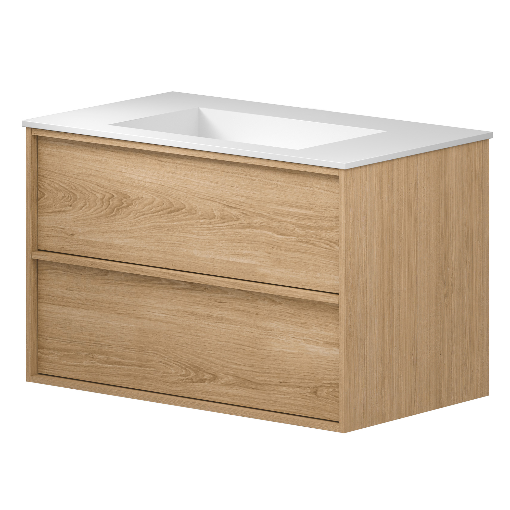 Servantskap Eikskär Eik Matt 80 cm med Corian Handfat Hvit Matt