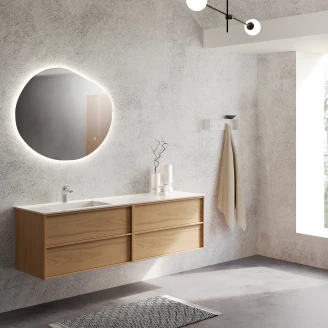 Dobbelt Servantskap Eikskär Eik Matt 120 cm med Corian Handfat Venstre Hvit Matt