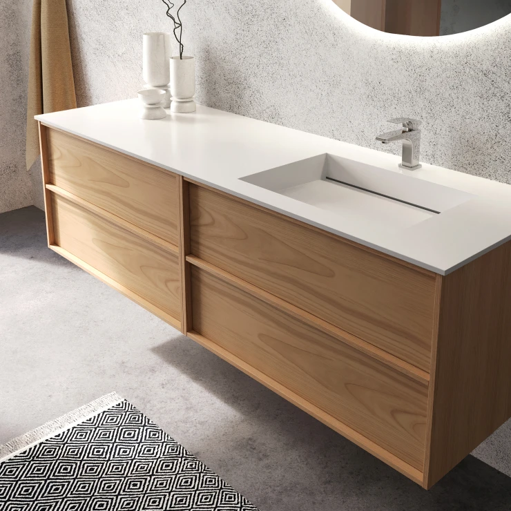 Dobbelt Servantskap Eikskär Eik Matt 120 cm med Corian Handfat Høyre Hvit Matt