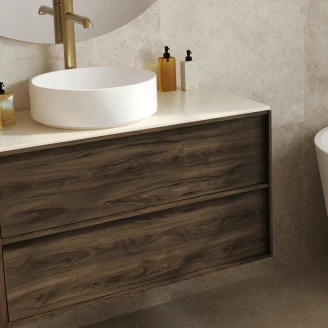 Servantskap Ekskär Valnøtt 100 cm med Cosentino Benkplate Silestone Lysbeige Polert