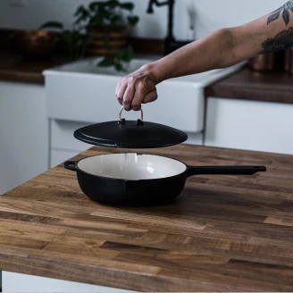 Barebones Stekepanne med Lokk <strong>Ferroa</strong>  Emaljert Støpejern Sort, Beige Ø 25 cm