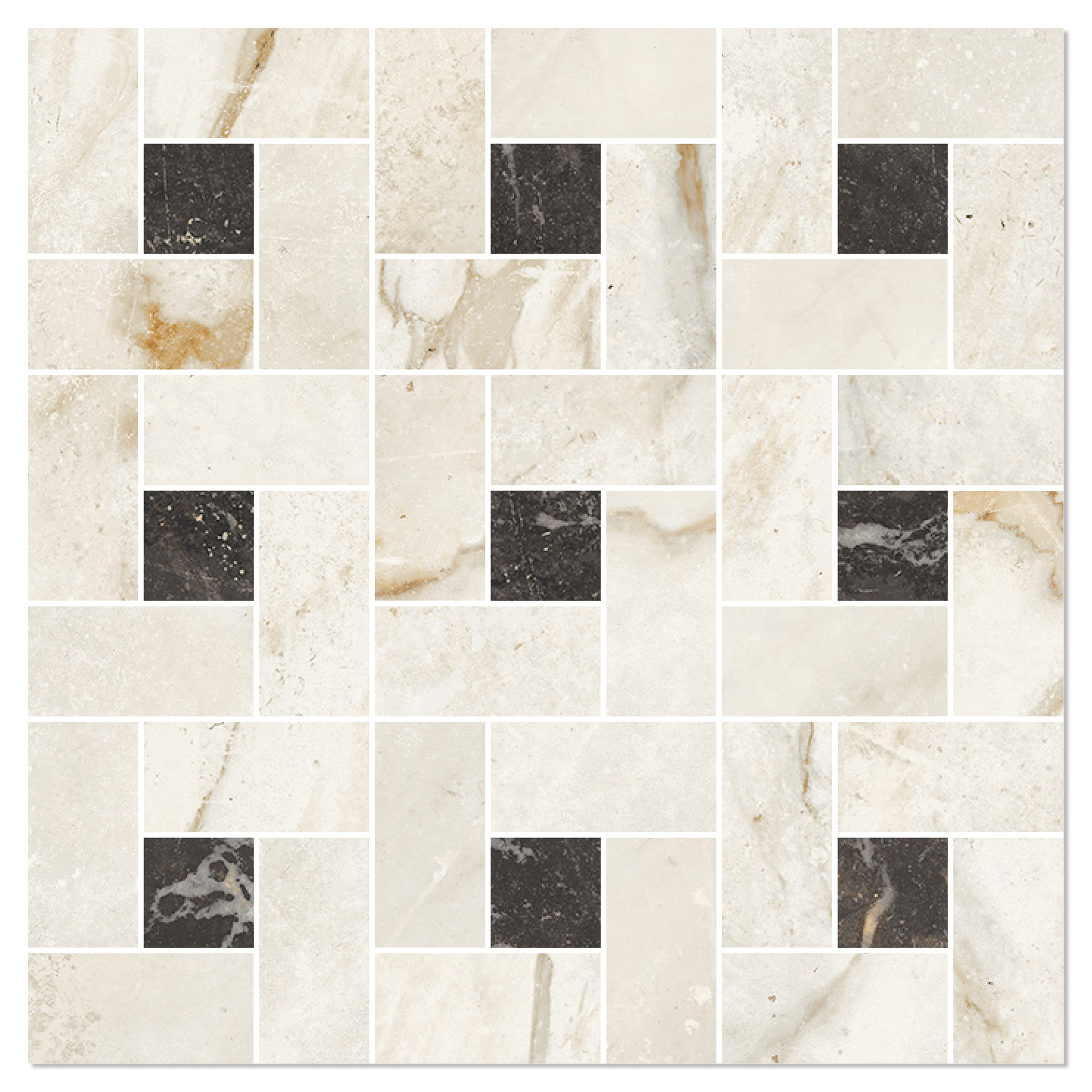 Marmor Mosaikk Gulvflis Canterbury Aurisk-Nattsvart Moduler Matt 30x30 cm