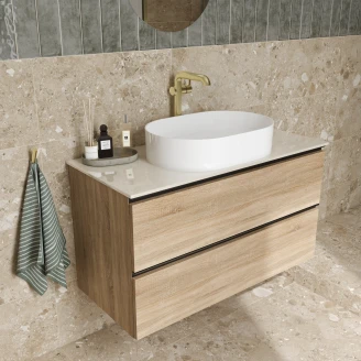 Servantskap Eik Luna Tre 100 cm med Cosentino Benkplate Silestone Lysbeige Polert