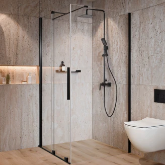 Dusjvegg Prizma Svart Matt 6 mm 140x195 cm Skyvedør