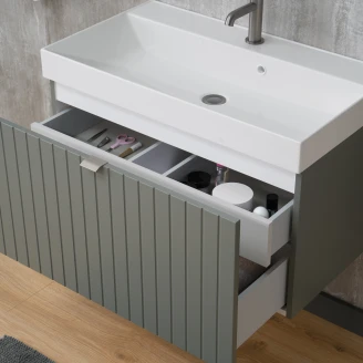 Servantskap <strong>Atria</strong>  Grønn Matt 80 cm med Handfat Hvit Blank