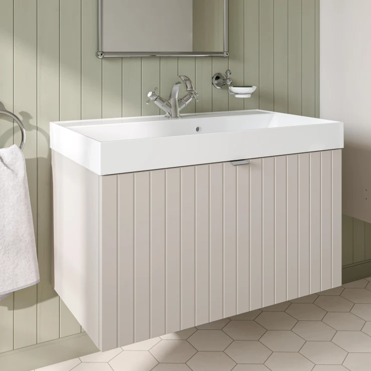 Servantskap Atria Beige Matt 80 cm med Handfat Hvit Blank
