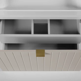 Dubbelt Servantskap Atria Beige Matt 120 cm med Benkeplate Eik Massiv UV-lakkert