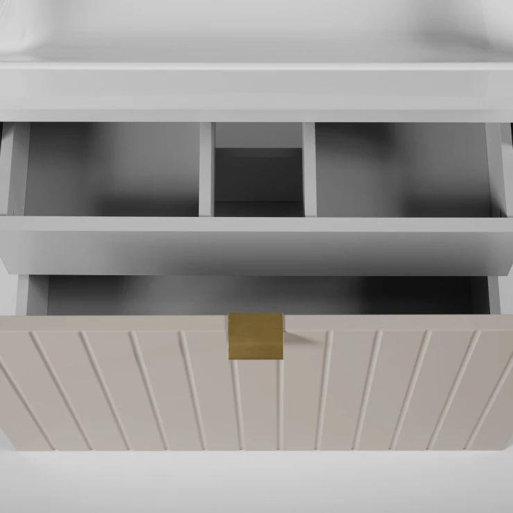 Dubbelt Servantskap Atria Beige Matt 120 cm med Benkeplate Eik Massiv UV-lakkert