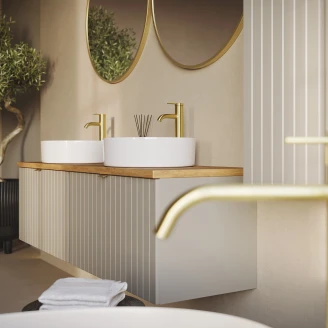 Dubbelt Servantskap <strong>Atria</strong>  Beige Matt 160 cm med Benkeplate Eik Massiv UV-lakkert