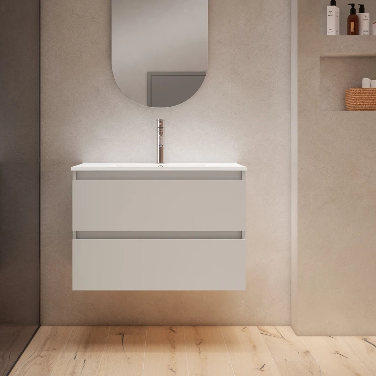 Servantskap Blisse Beige Matt 70 cm med Två Skuffer & Servant Hvit Blank