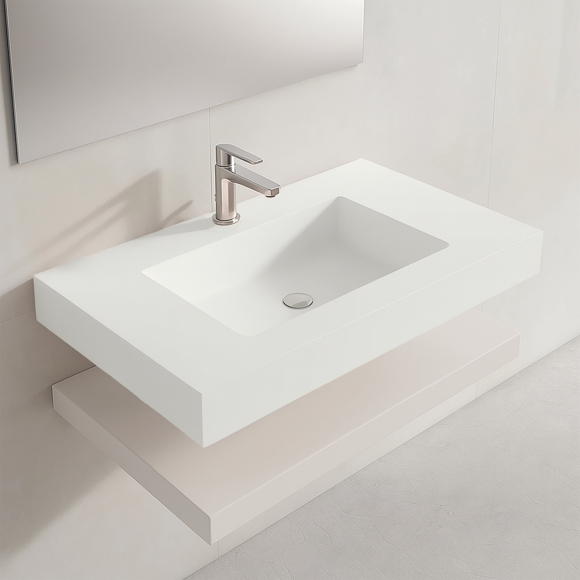 Baderomspakke Cavo 80 cm Mineralmarmor Servant & Benkplate Beige Matt