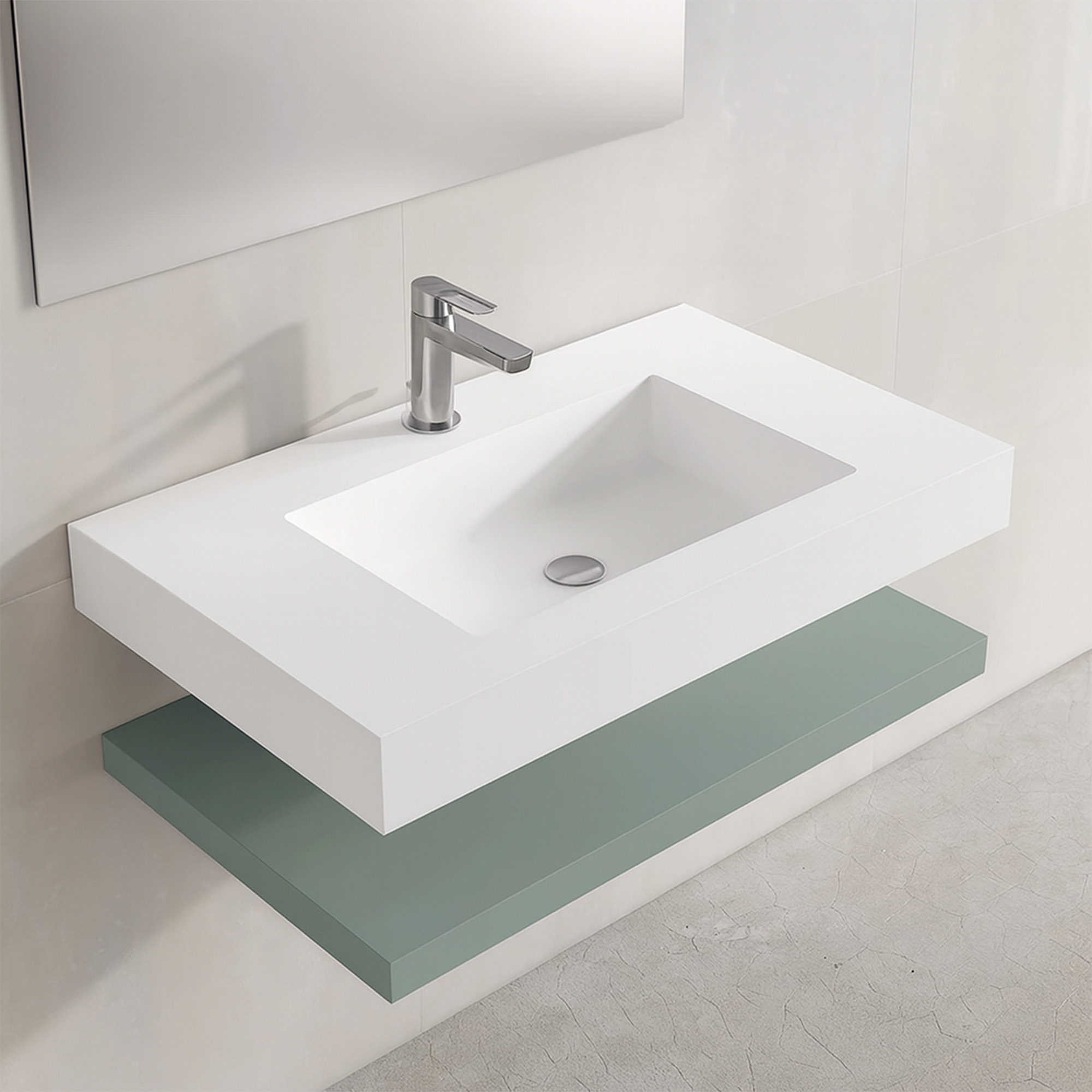 Baderomspakke Cavo 80 cm Mineralmarmor Servant & Benkplate Oliv Matt