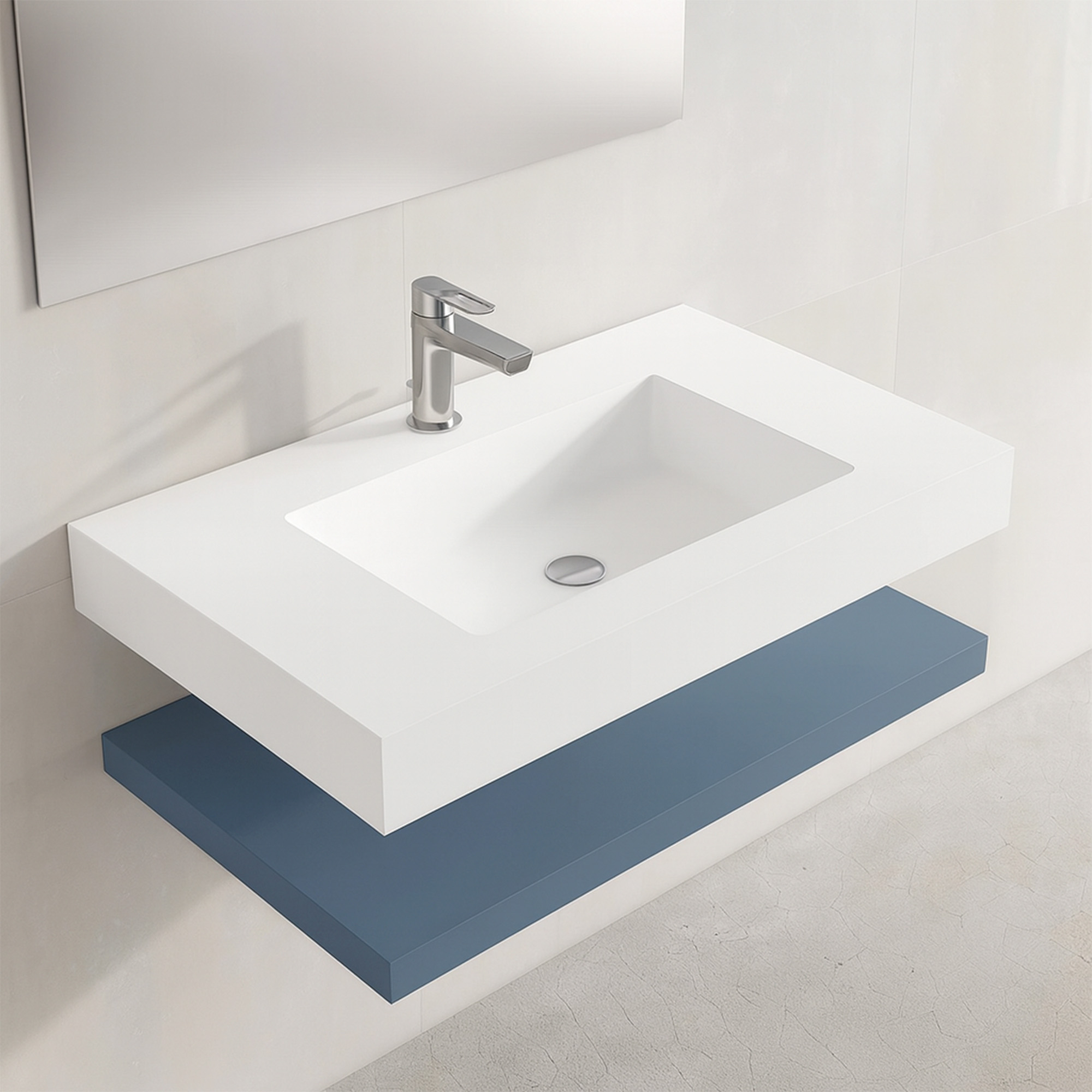 Baderomspakke Cavo 80 cm Mineralmarmor Servant & Benkplate Blå Matt