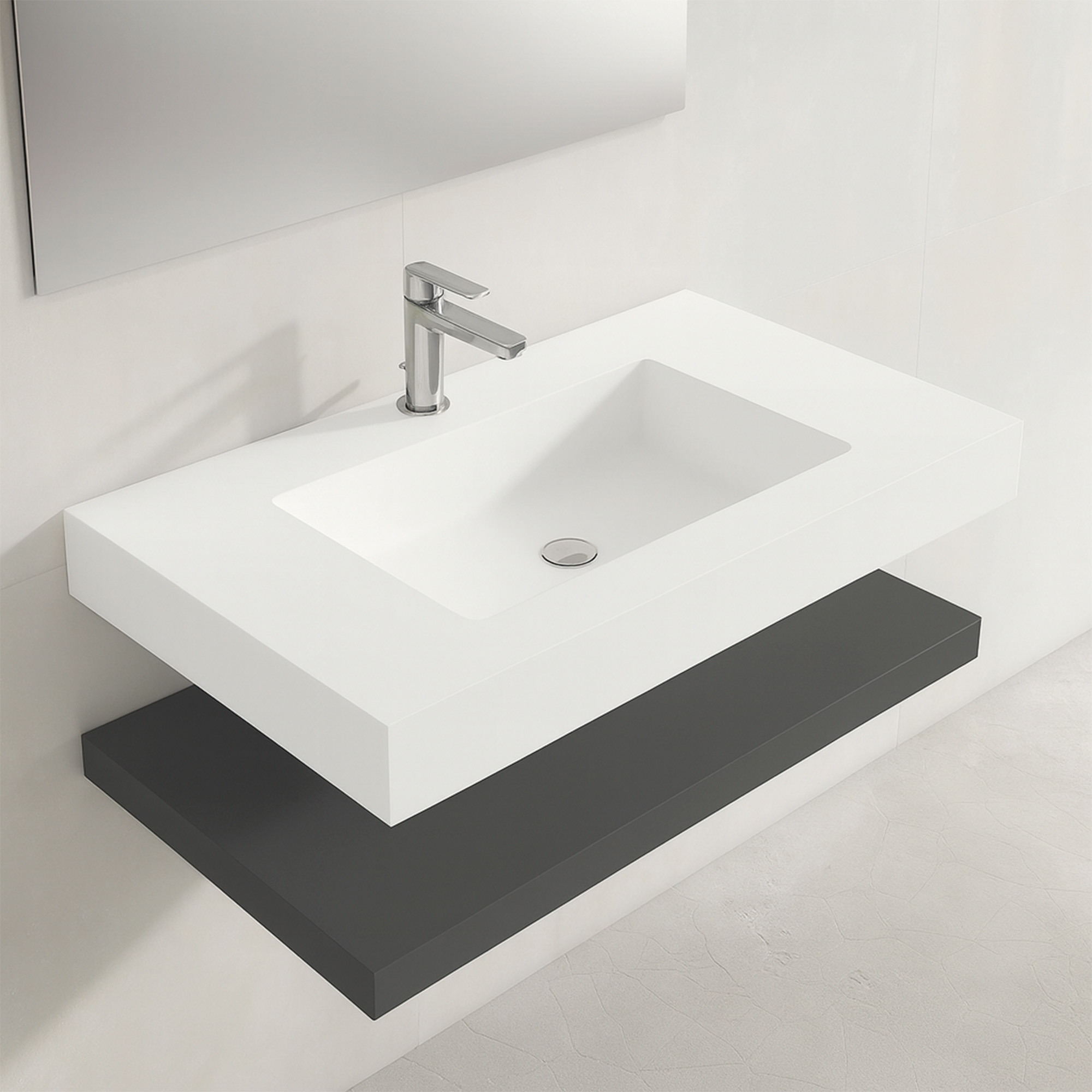 Baderomspakke Cavo 80 cm Mineralmarmor Servant & Benkplate Mørkgrå Matt