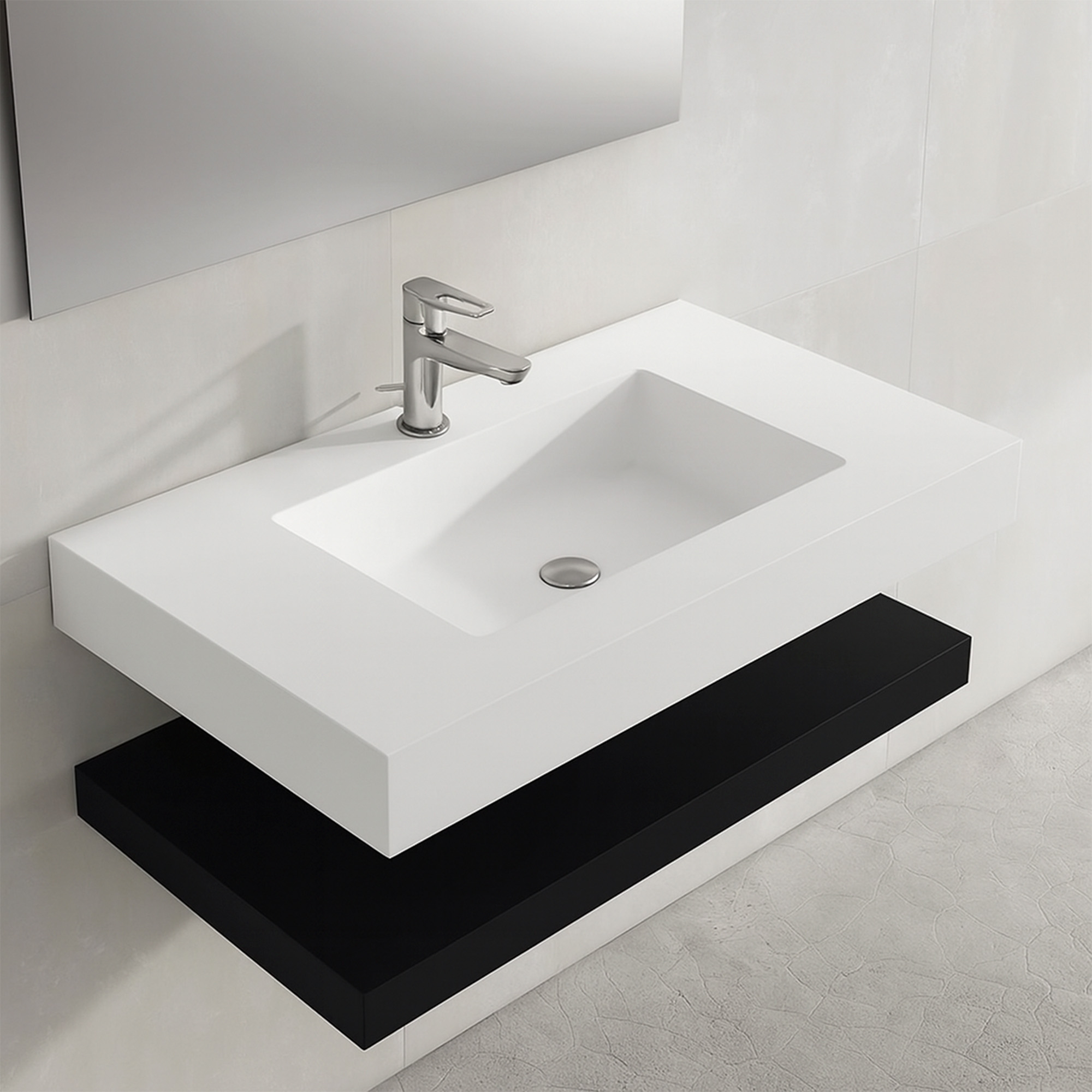 Baderomspakke Cavo 80 cm Mineralmarmor Servant & Benkplate Svart Matt