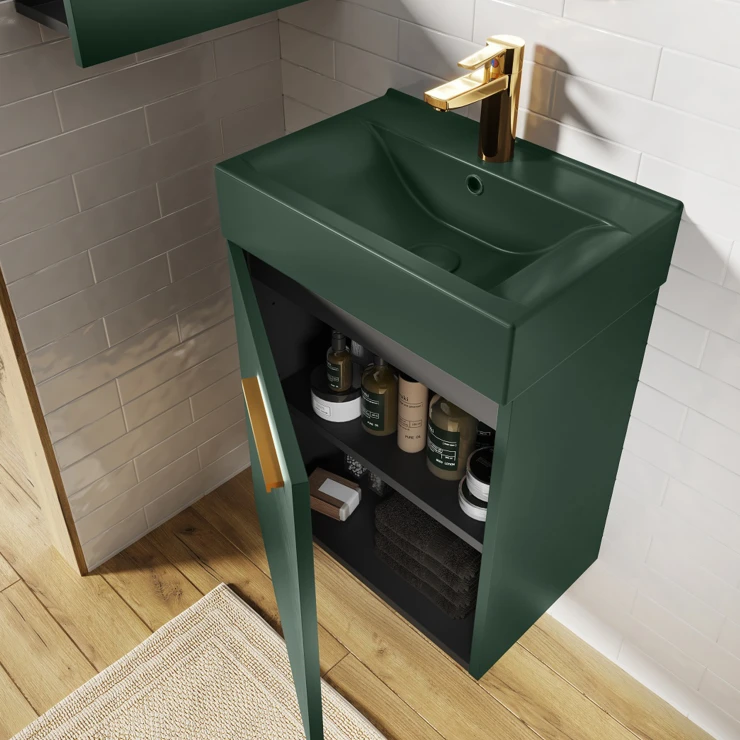 Møbelpakke Petit Grønn Matt 45 cm med Servant Grønn Matt, Servantbatteri & Speil