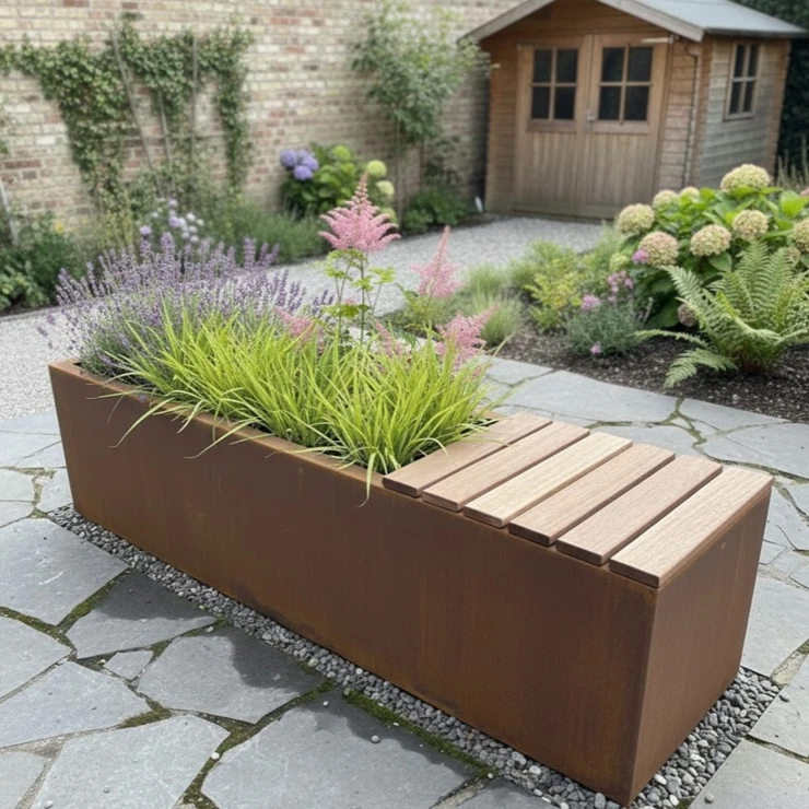 Plantekasse S med Sittebenk Florex Cortenstål 150 cm
