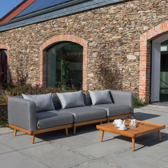 Loungesett Ravensby med 3 Sitte­moduler, 3 Puter & Bord Grå, Tre