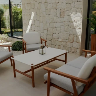 Loungesett Linwood med Bord 120 cm, Stol & 2-seter Sofa Hvit, Tre