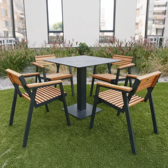 Hagesett Rosavia med Bord 80 cm & 4 Stoler Tre, Svart