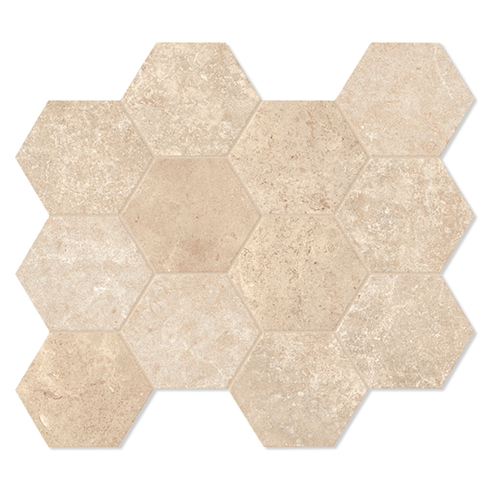 Unicomstarker Sekskant Mosaikk Gulvflis Pierre Neuve Creme Matt 30x34 (9.7x11.2) cm