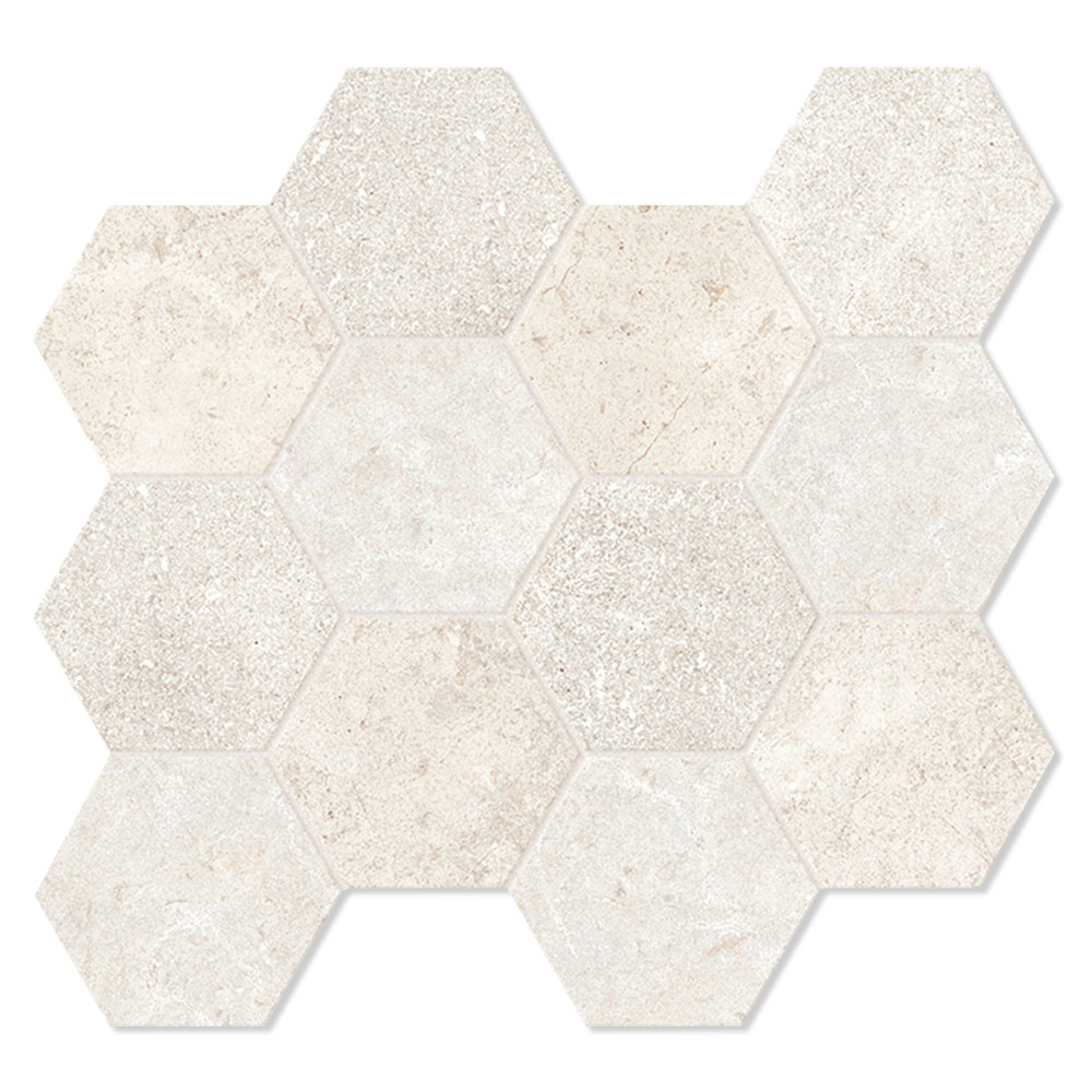 Unicomstarker Sekskant Mosaikk Gulvflis Pierre Neuve Blanc Matt 30x34 (9.7x11.2) cm