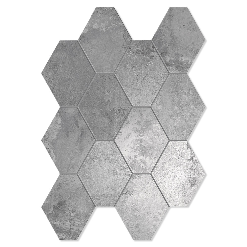 Unicomstarker Sekskant Mosaikk Gulvflis Oxid Sølv Matt 25x34 (9.7x11.2) cm