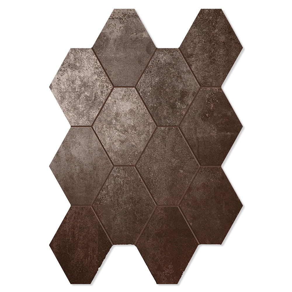 Unicomstarker Sekskant Mosaikk Gulvflis Oxid Lava Matt 25x34 (9.7x11.2) cm