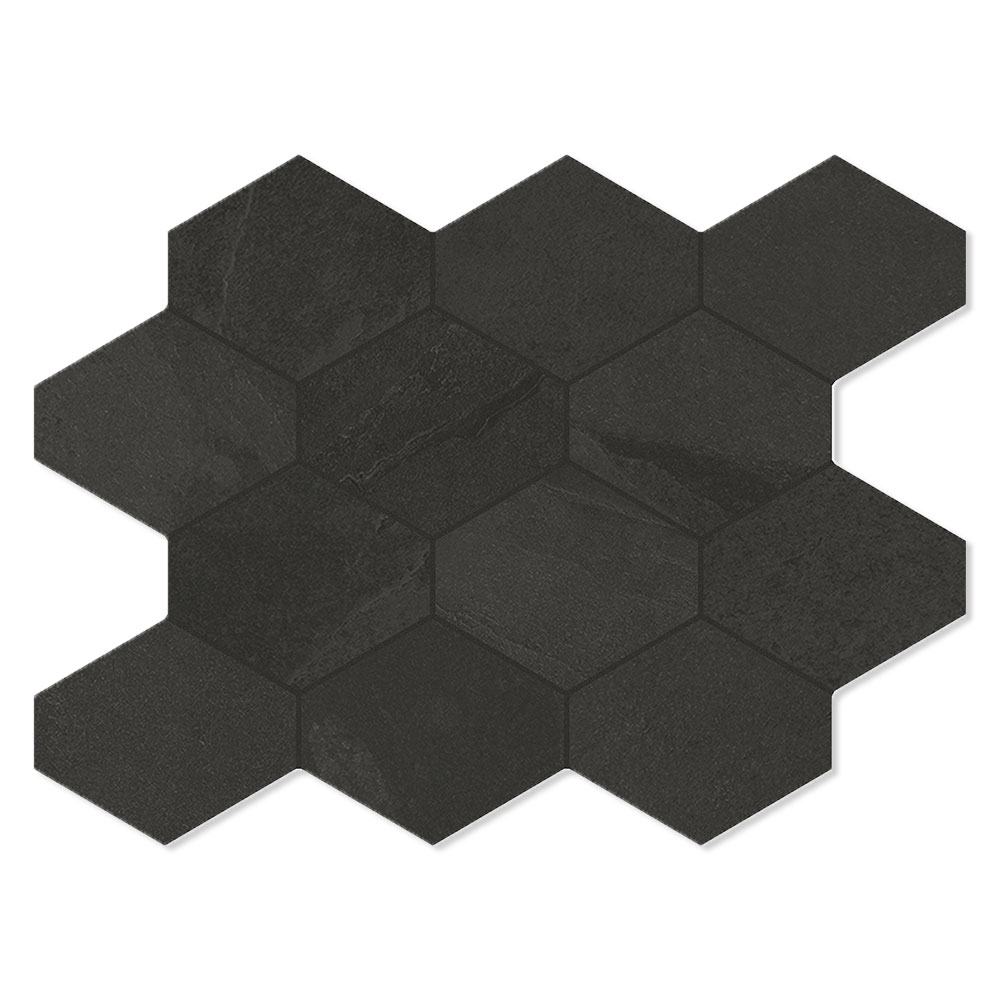 Unicomstarker Sekskant Mosaikk Gulvflis Brazilian Slate Rail Black Matt 25x34 (9.7x11.2) cm