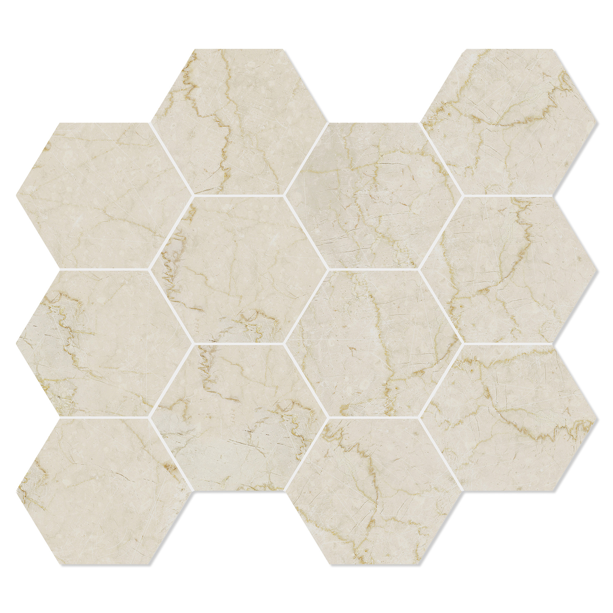 Unicomstarker Sekskant Mosaikk Gulvflis Marmorea Botticino Matt 30x34 (9.7x11.2) cm