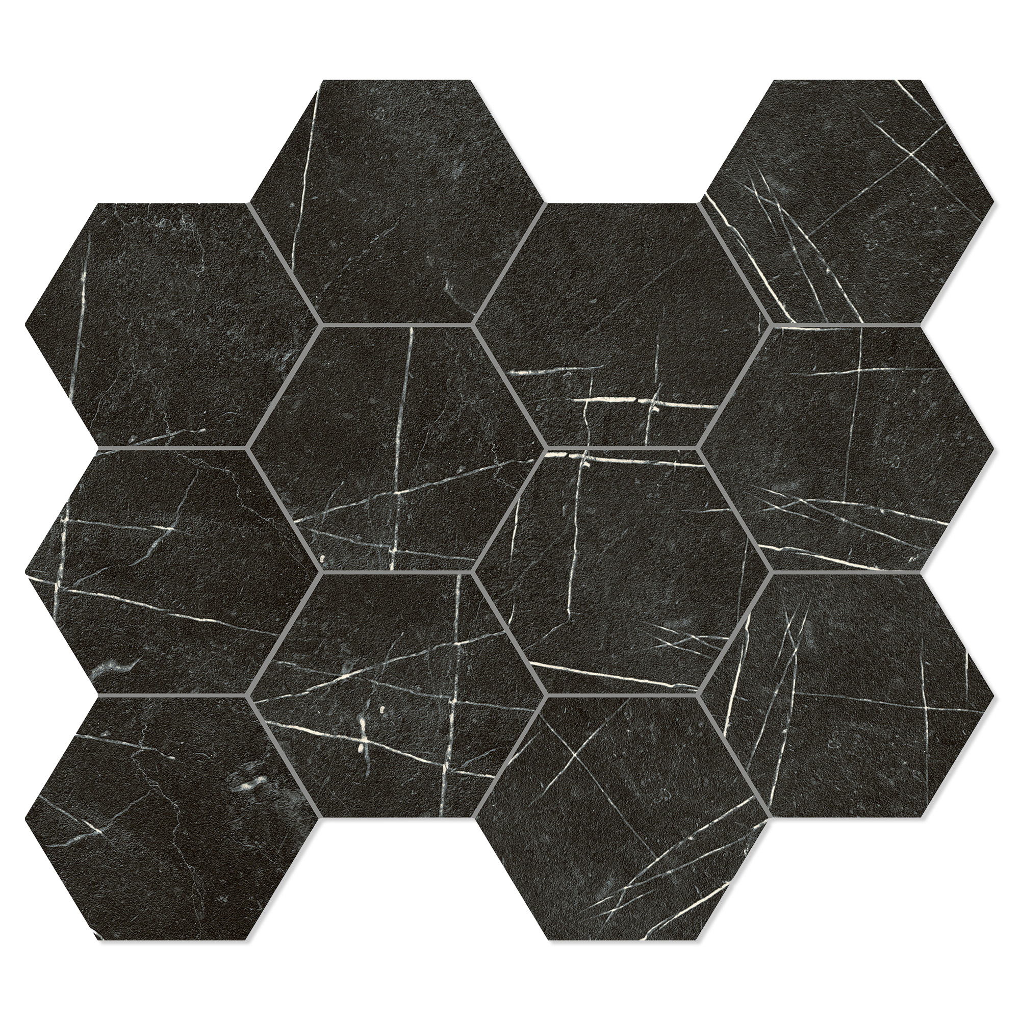 Unicomstarker Sekskant Mosaikk Gulvflis Marmorea Nero Marquinia Matt 30x34 (9.7x11.2) cm