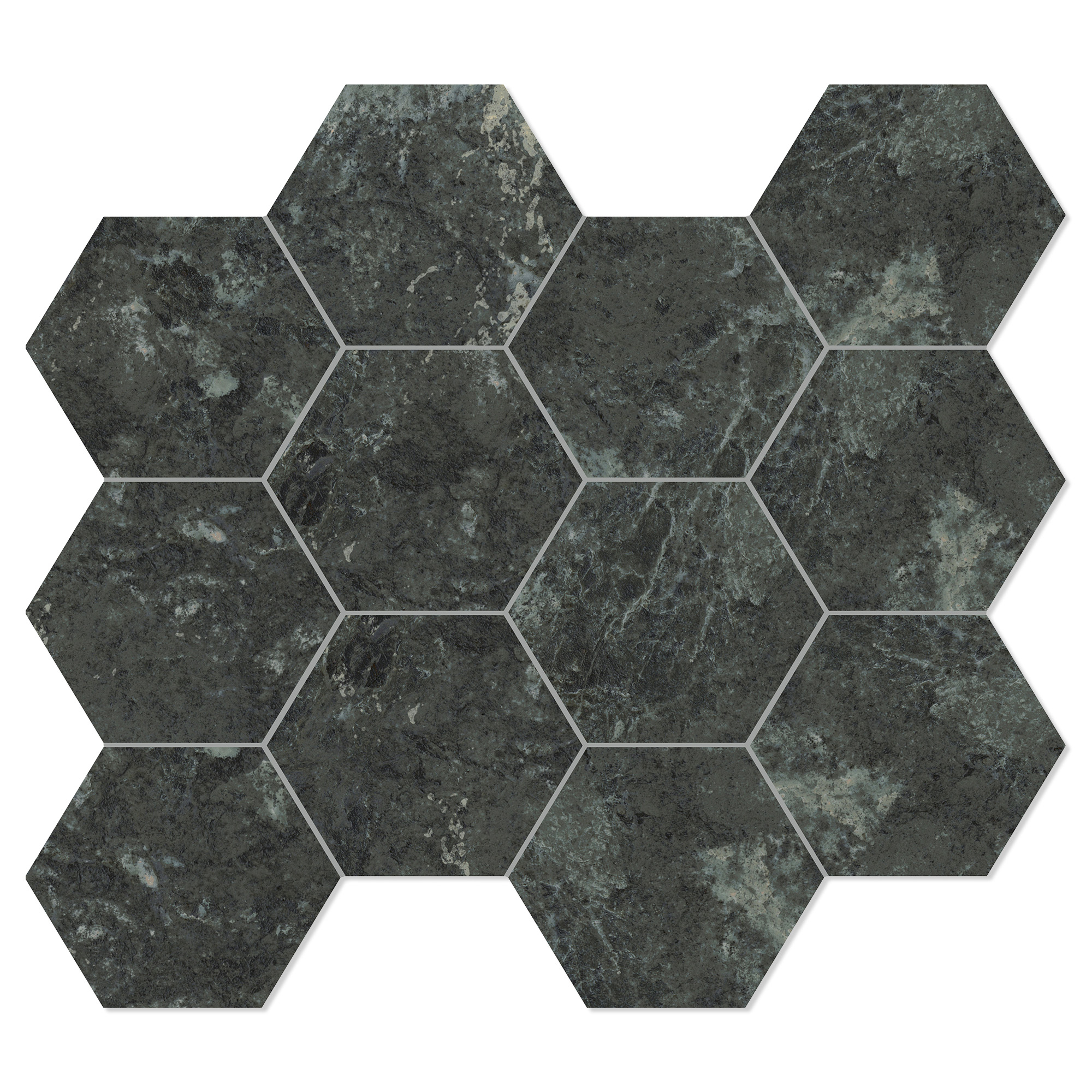 Unicomstarker Sekskant Mosaikk Gulvflis Marmorea Verde Alpi Matt 30x34 (9.7x11.2) cm