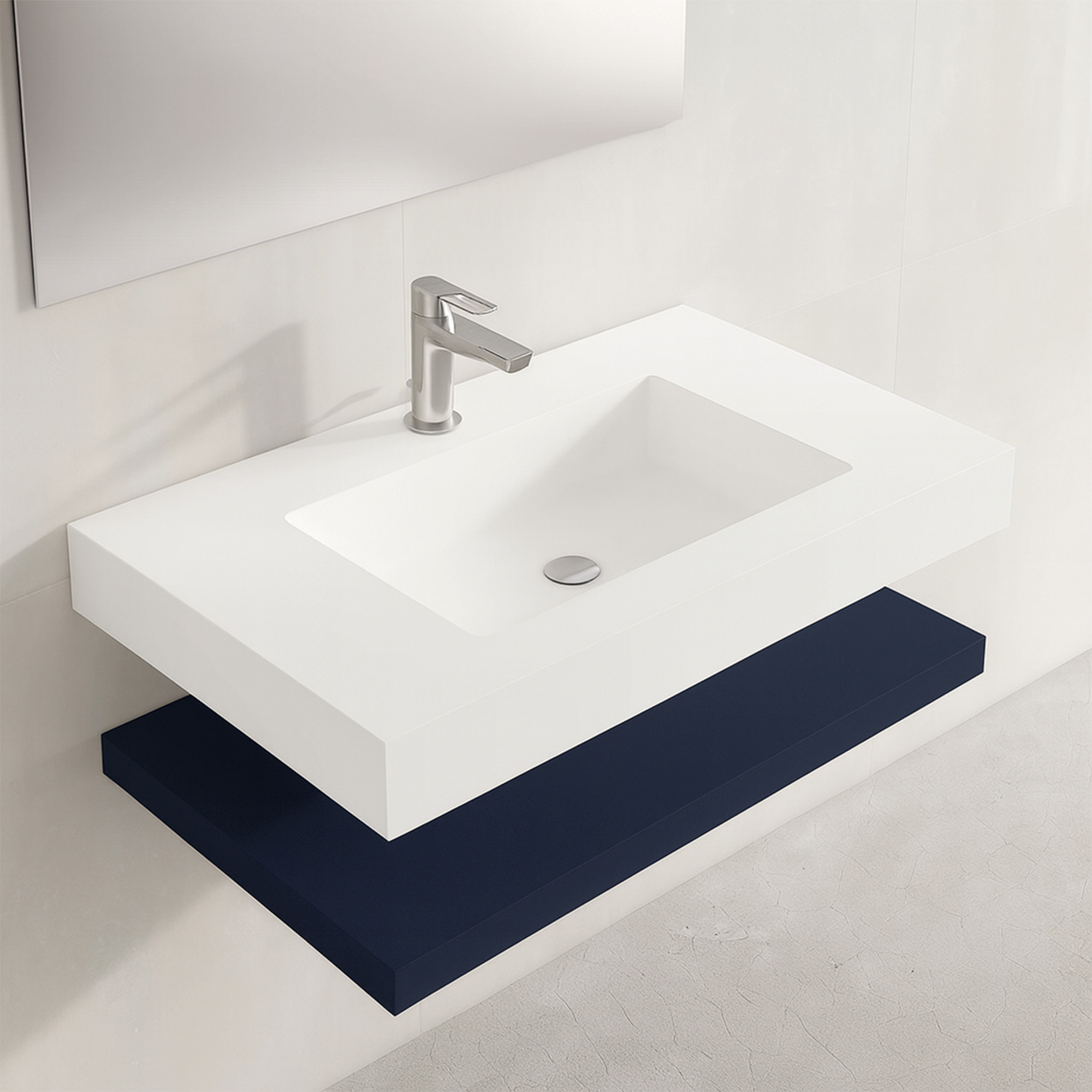 Baderomspakke Cavo 80 cm Mineralmarmor Servant & Benkplate Mörblå Matt
