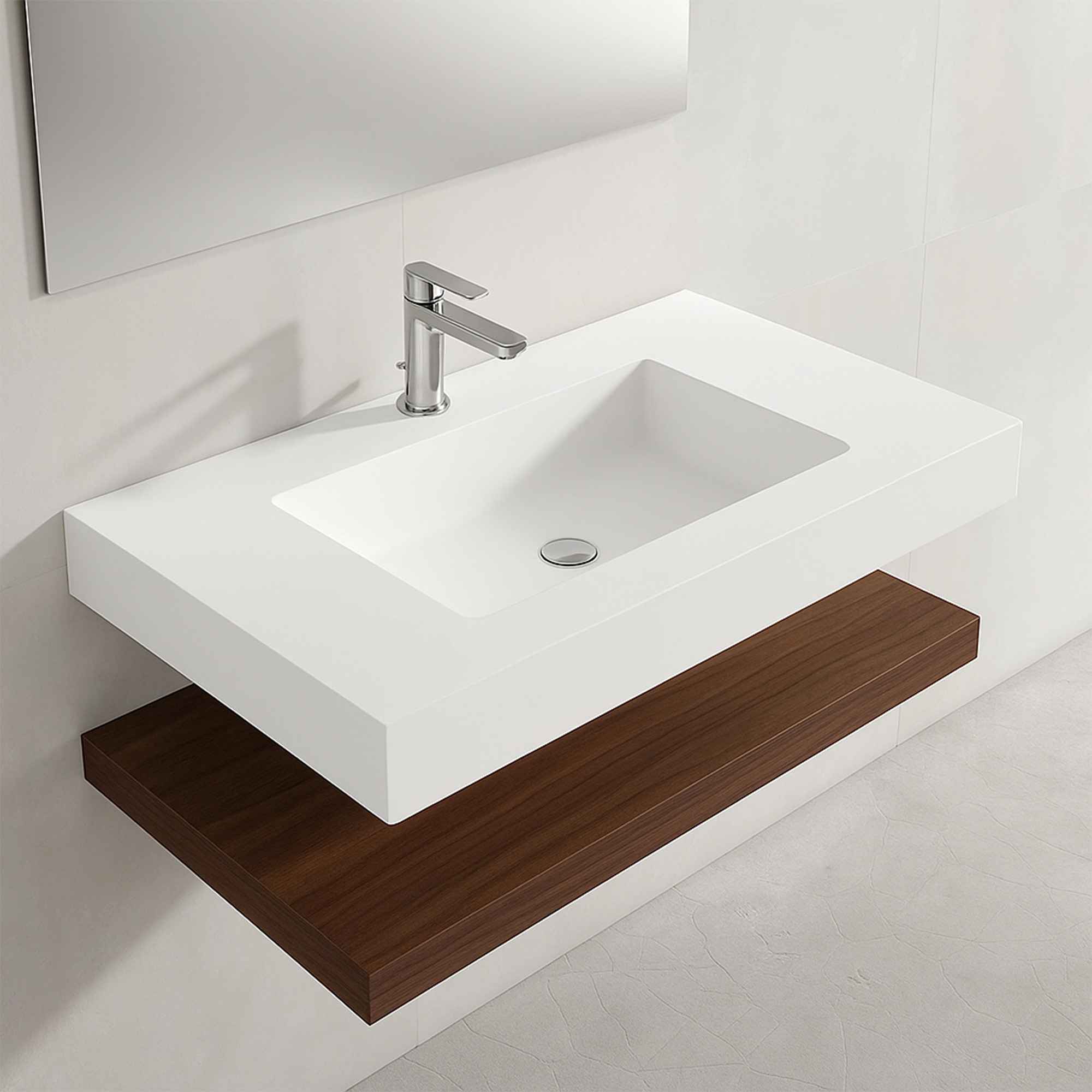 Baderomspakke Cavo 80 cm Mineralmarmor Servant & Benkplate Valnøtt Matt