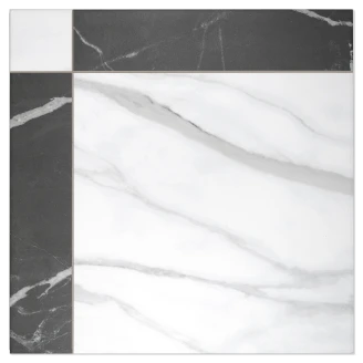 Marmor Gulvflis <strong>Cadence</strong>  Hvit-Svart Matt 33x33 cm