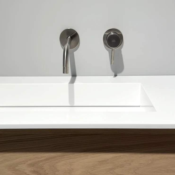 Dobbelt Servantskap Ekskär Eik Matt 160 cm med Corian Servant Venstre Hvit Matt