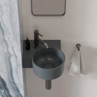 Omnires Veggmontert Servant <strong>Ovo M+</strong> Askgrå Matt 33x34 cm Venstre