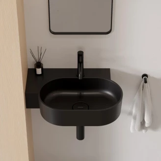 Omnires Veggmontert Servant <strong>Ovo M+</strong> Svart Lava Matt 55x36 cm Venstre