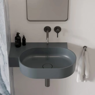 Omnires Veggmontert Servant <strong>Ovo M+</strong>  Askgrå Matt 64x44 cm Venstre