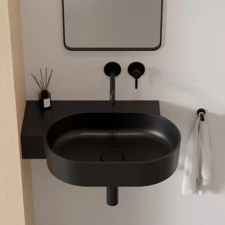 Omnires Veggmontert Servant <strong>Ovo M+</strong>  Svart Lava Matt 64x44 cm Venstre