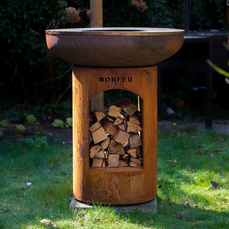 BonFeu Grillsett med BonBiza Ildsted Åpen Cortenstål, Dobbel Stålring til Grill, Pizzaovn, Oljebeholder, Stekespade & Pizzaspade