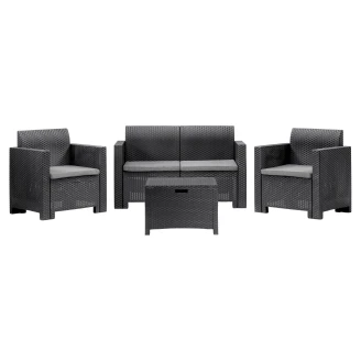 Havemøbelsæt <strong>Nordby</strong>  med Opbevaringsbord, 2-Personers Sofa, 2 Lænestole & 4 Hynder Grafit Mat