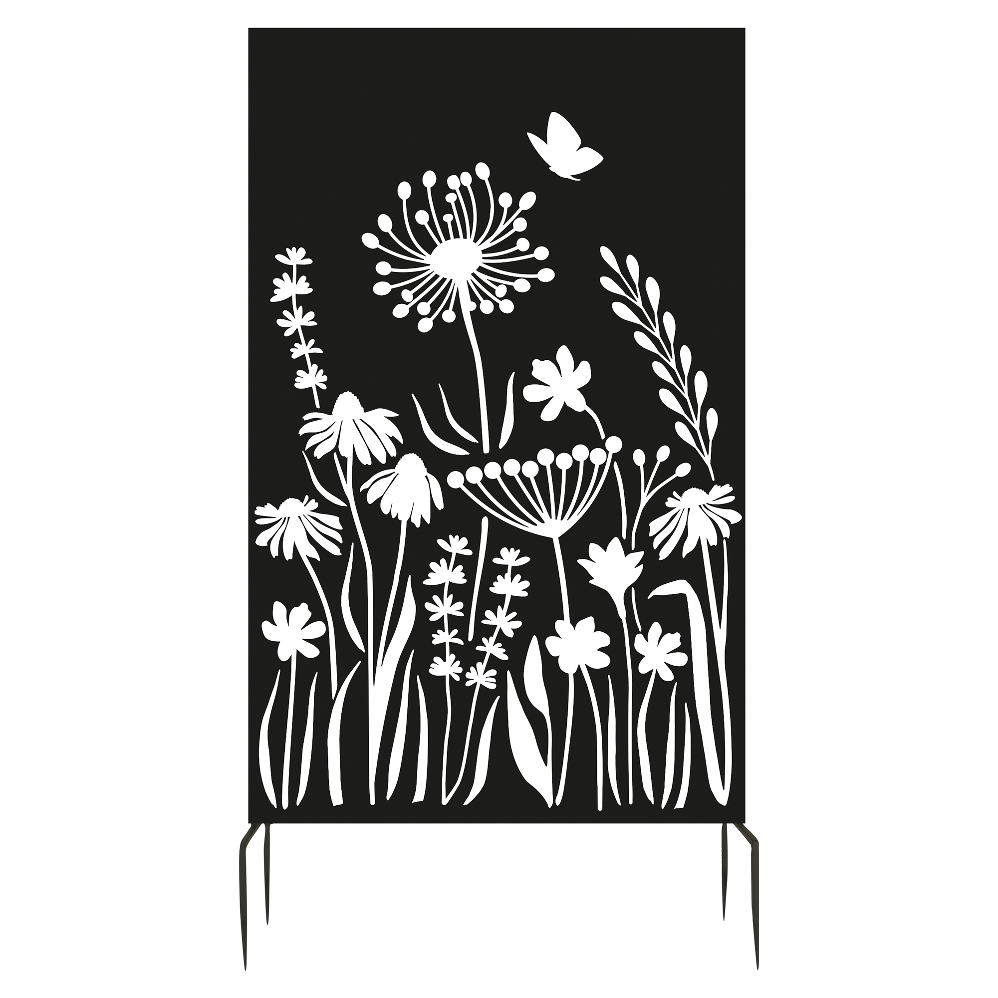 Skjerm med blomstermotiv Bastion Sort 100 cm