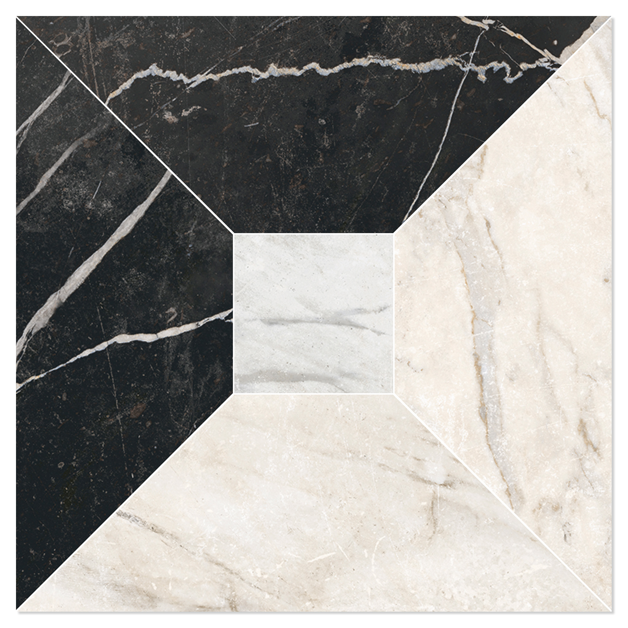 Marmor Mosaikk Gulvflis Palatina Blanda Svart-Hvit-Ljusbeige Matt 30x30 cm