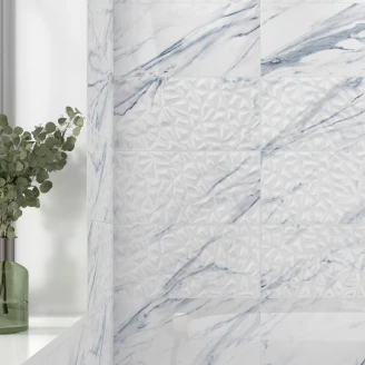 Marmor Veggflis <strong>Malm</strong>  Isblå Blank Relieff 25x50 cm