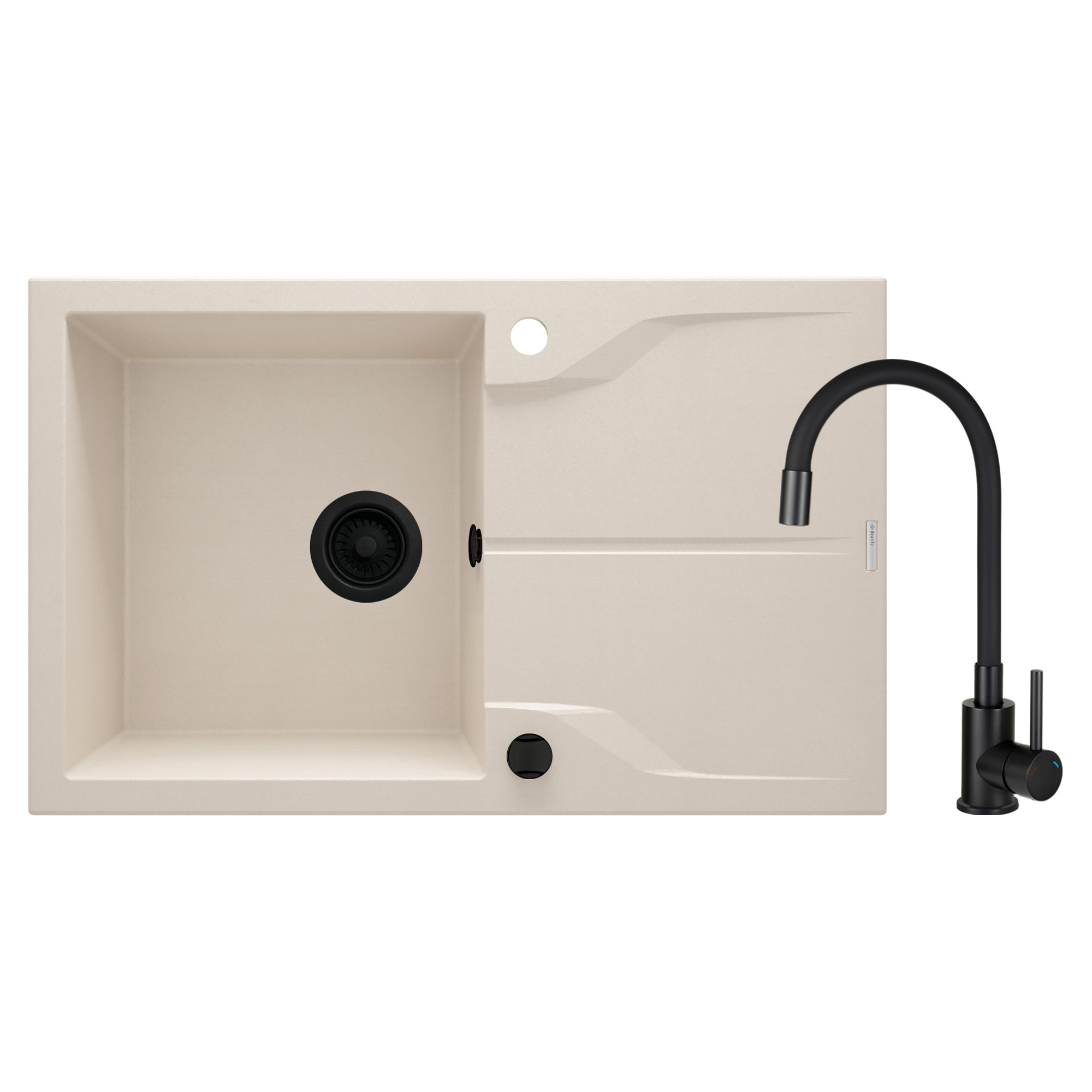 Granitt Kjøkkenvask Andante Beige Matt 78x49 cm med Blandebatteri og Vannlås